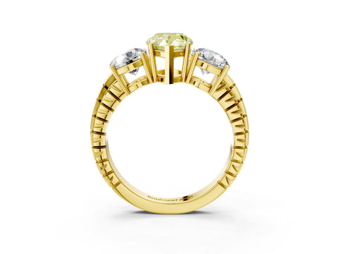 Yellow gold Three-Stone Fancy Yellow Pear Cut Cut Diamond Ring with Channel-Set Band and Prong Setting_3