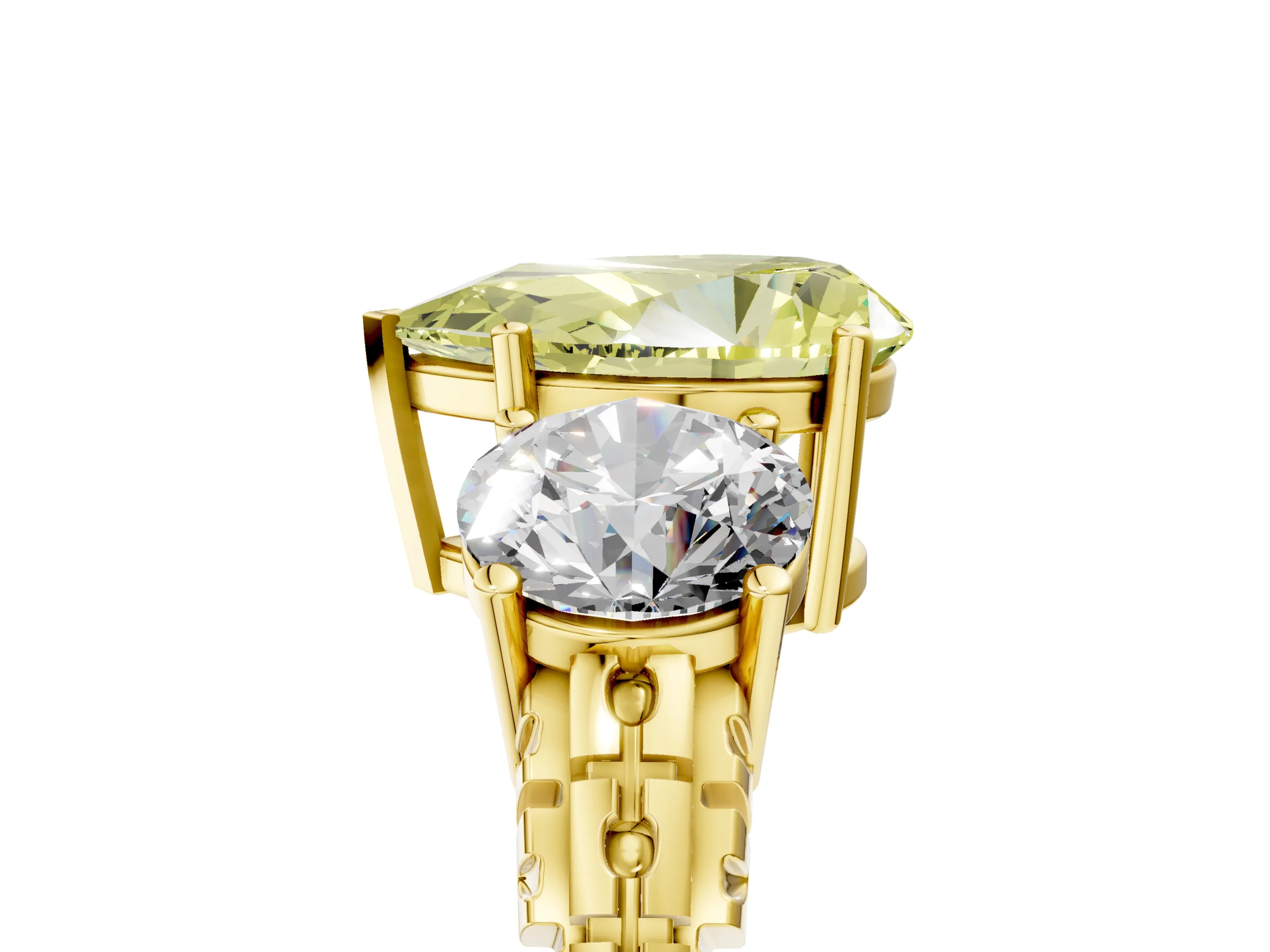 Yellow gold Three-Stone Fancy Yellow Pear Cut Cut Diamond Ring with Channel-Set Band and Prong Setting_5