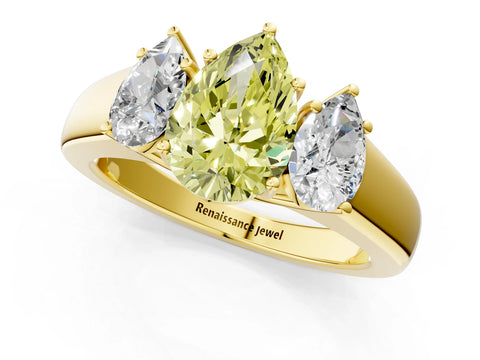 Yellow gold Three-Stone Fancy Yellow Pear Cut Cut Diamond Ring with Prong Setting and Classic Band_1