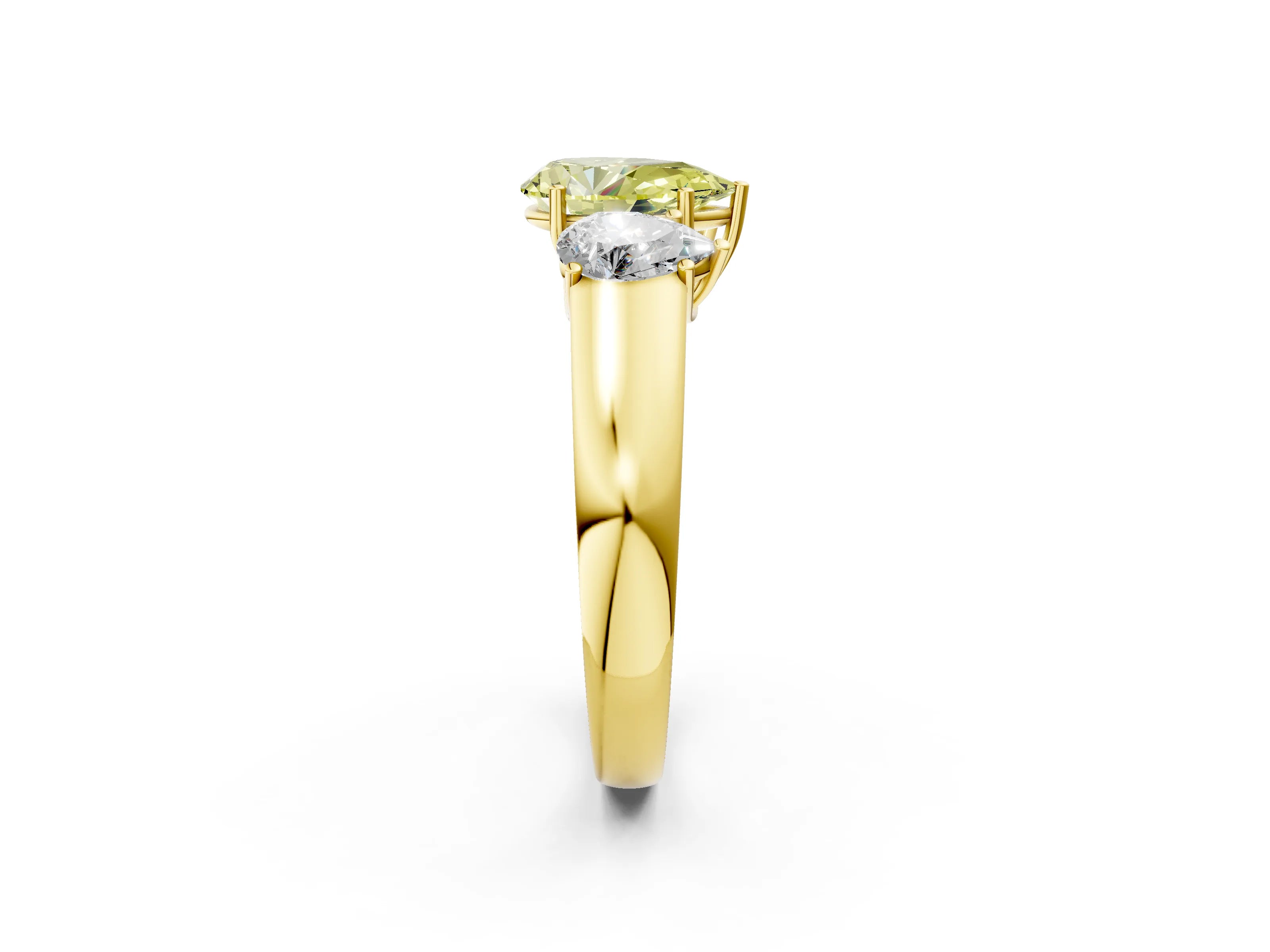 Yellow gold Three-Stone Fancy Yellow Pear Cut Cut Diamond Ring with Prong Setting and Classic Band_2