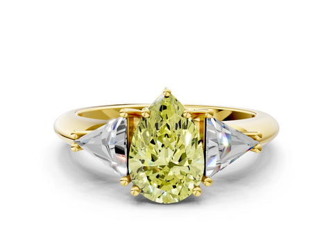 Yellow gold Three-Stone Fancy Yellow Pear Cut Cut Diamond Ring with Trillion Side Stones and Four-Prong Setting_3