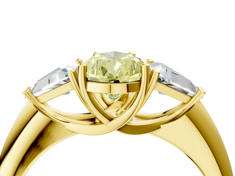 Yellow gold Three-Stone Fancy Yellow Pear Cut Cut Diamond Ring with Trillion Side Stones and Four-Prong Setting_7