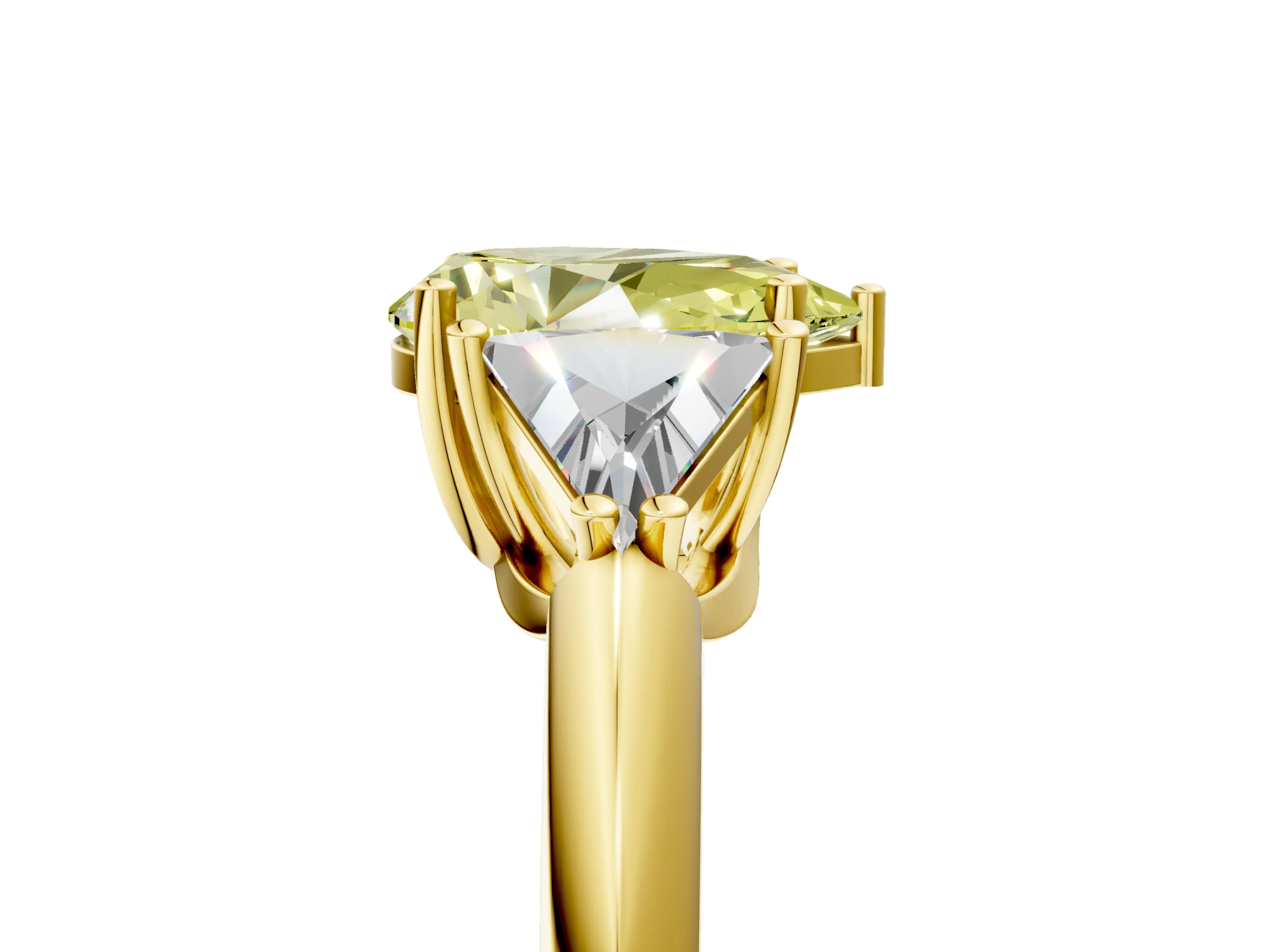 Yellow gold Three-Stone Fancy Yellow Pear Cut Cut Diamond Ring with Trillion Side Stones and Four-Prong Setting_8