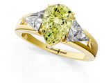 Yellow gold Three-Stone Fancy Yellow Pear Cut Cut Diamond Ring with Trillion Side Stones on a Split Shank Band_1