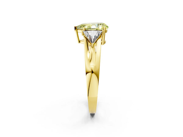 Yellow Gold Pear-Shaped Split Shank Three Stone Engagement Ring Setting for Fancy Yellow Center
