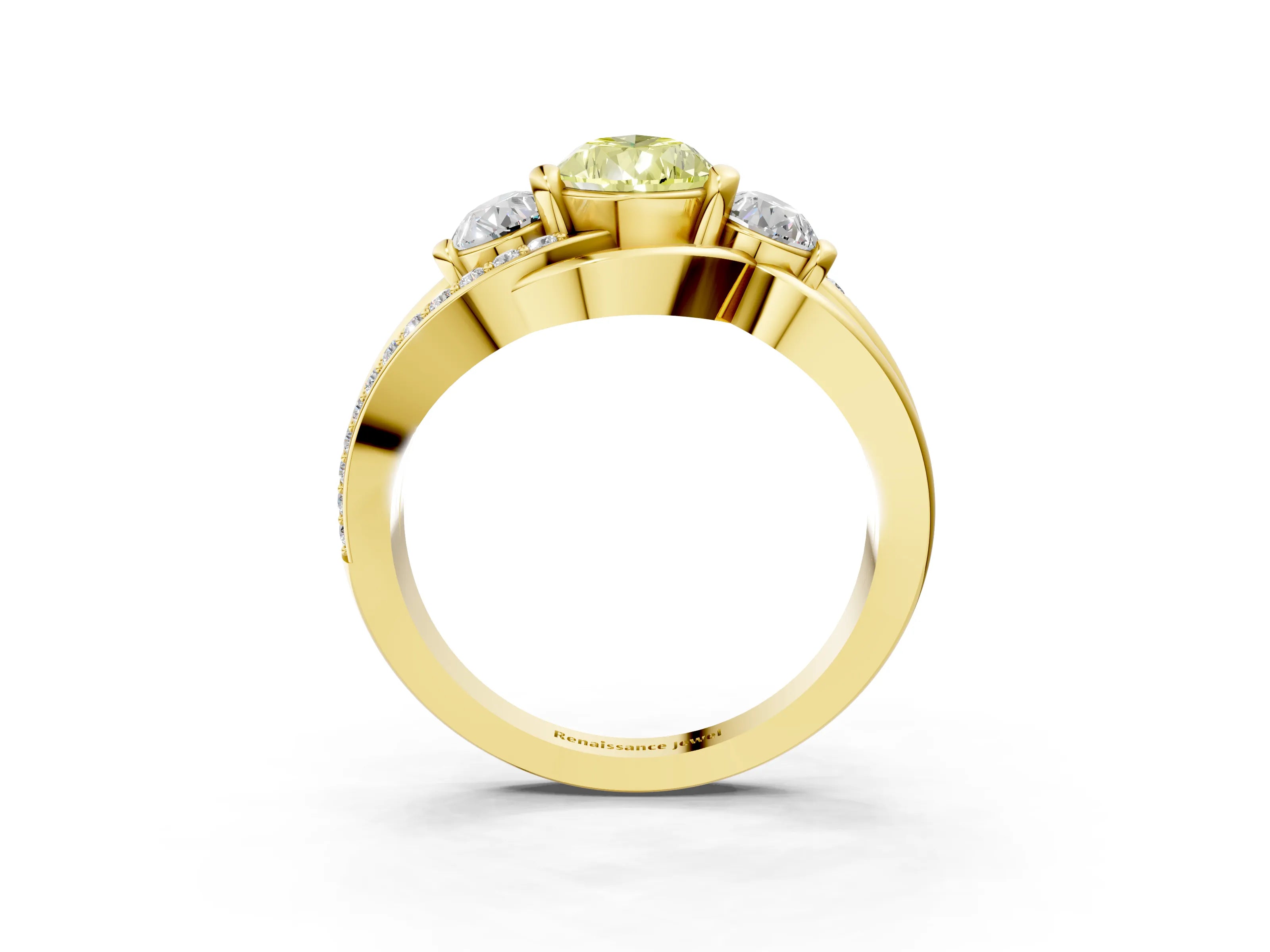 Yellow gold Three-Stone Fancy Yellow Pear Cut Cut Diamond Split Shank Prong Set Ring_3
