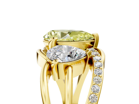 Yellow gold Three-Stone Fancy Yellow Pear Cut Cut Diamond Split Shank Prong Set Ring_5