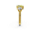 Yellow gold Three-Stone Fancy Yellow Pear Cut Cut Milgrain Band Prong Setting Ring_2
