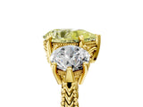 Yellow gold Three-Stone Fancy Yellow Pear Cut Cut Milgrain Band Prong Setting Ring_5