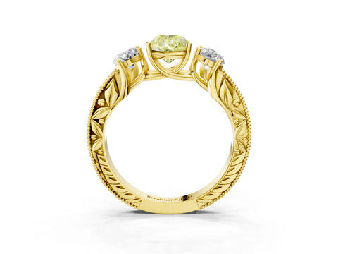 Yellow gold Three-Stone Fancy Yellow Pear Cut Cut Milgrain Pavé Engagement Ring_15