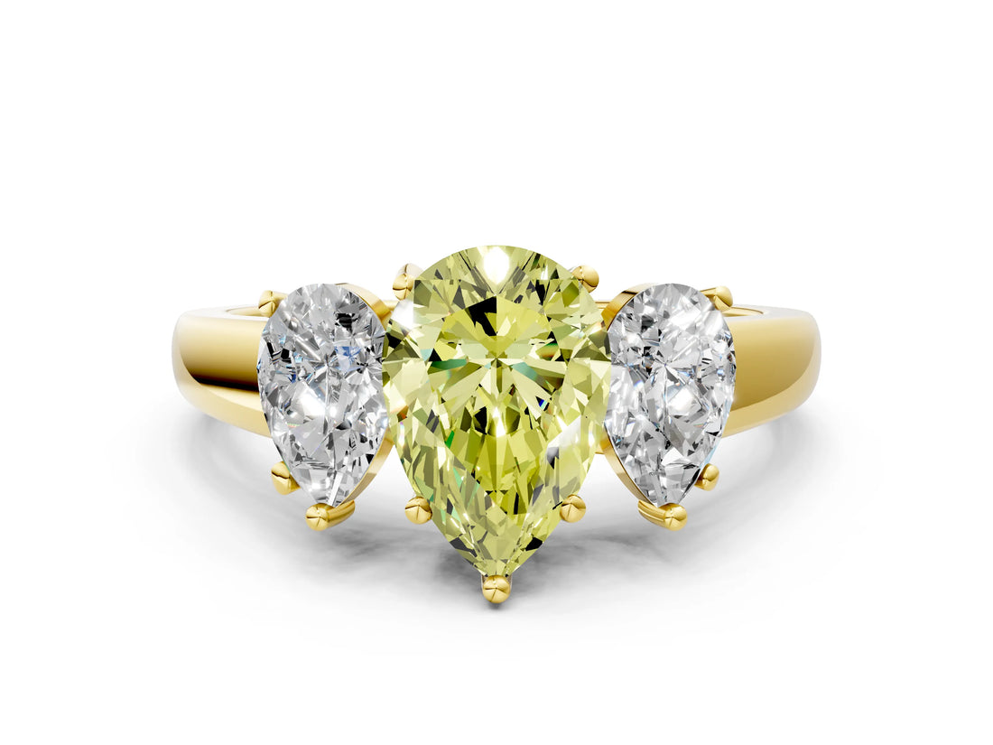 Yellow gold Three-Stone Fancy Yellow Pear Cut Cut Solitaire Ring with Classic Prong Setting