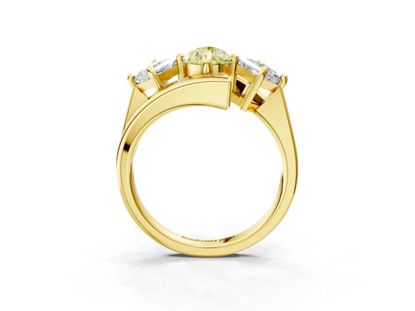 Yellow gold Three-Stone Fancy Yellow Pear Cut Cut Tension Band Ring with Four-Prong Setting
