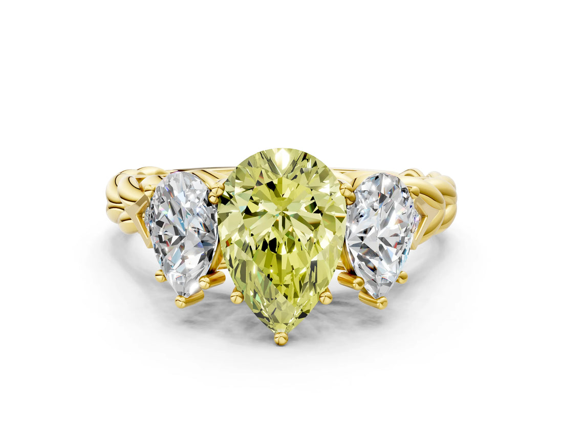 Yellow gold Three-Stone Fancy Yellow Pear Cut Diamond Braided Band Ring with Four-Prong Setting_40