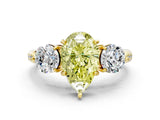 Yellow gold Three-Stone Fancy Yellow Pear Cut Diamond Channel Set Engagement Ring with Prong Setting