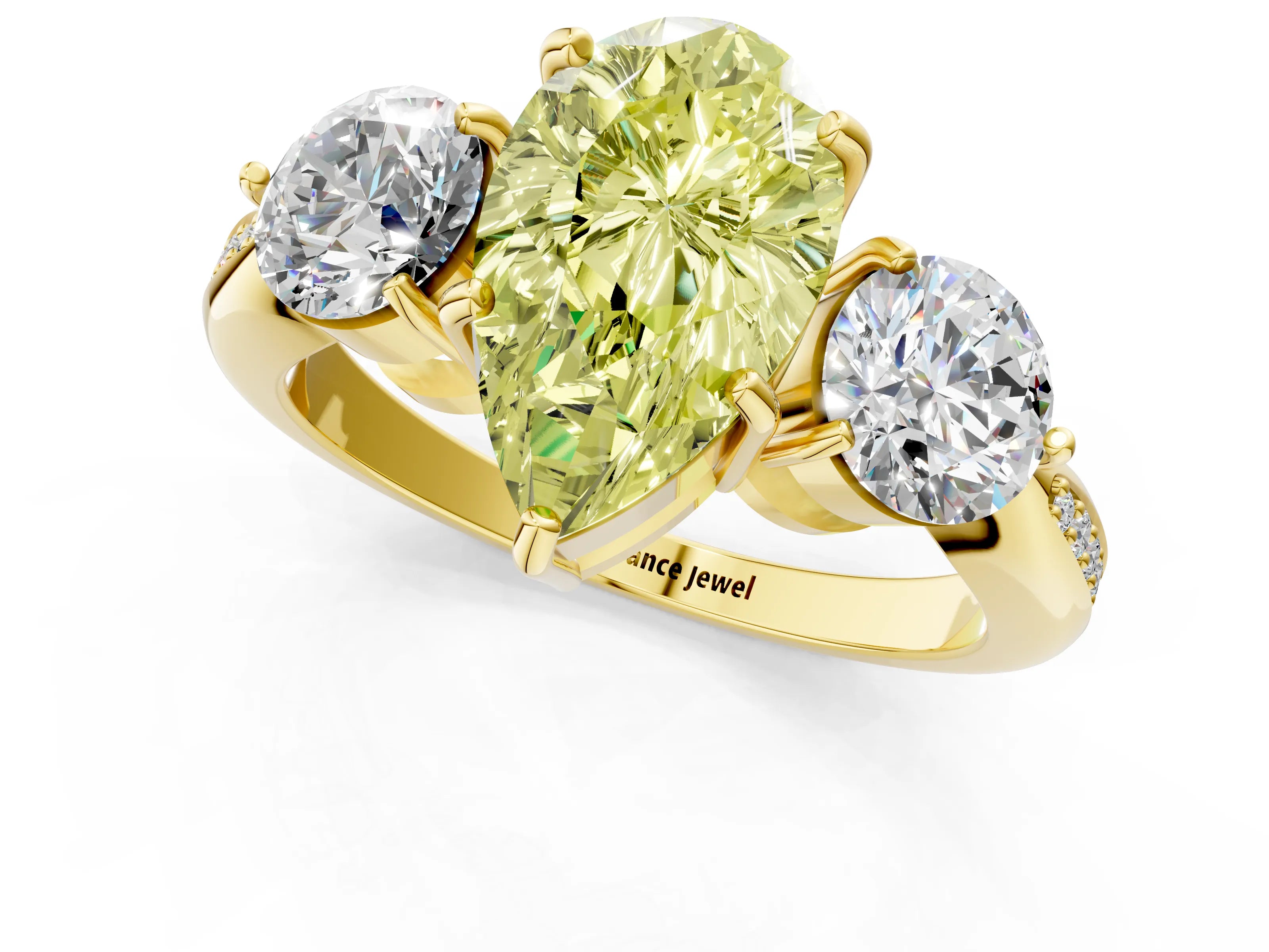 Yellow gold Three-Stone Fancy Yellow Pear Cut Diamond Channel Set Engagement Ring with Prong Setting_1