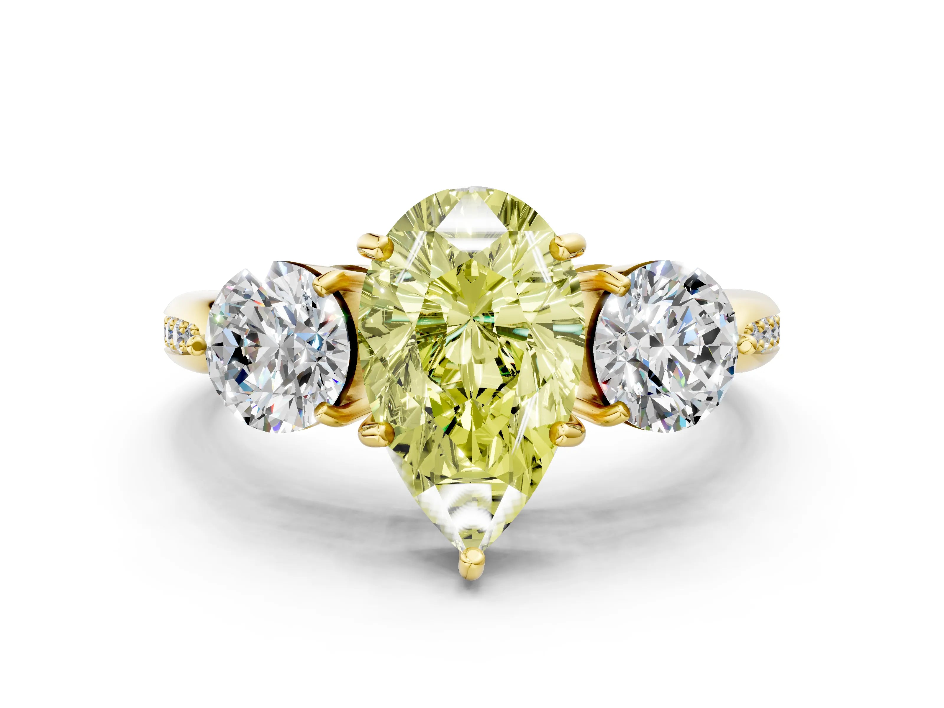 Yellow gold Three-Stone Fancy Yellow Pear Cut Diamond Channel Set Engagement Ring with Prong Setting_12