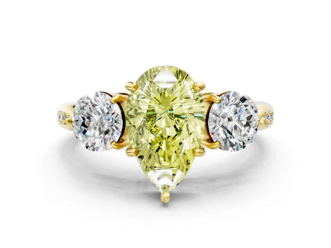 Yellow gold Three-Stone Fancy Yellow Pear Cut Diamond Channel Set Engagement Ring with Prong Setting_12