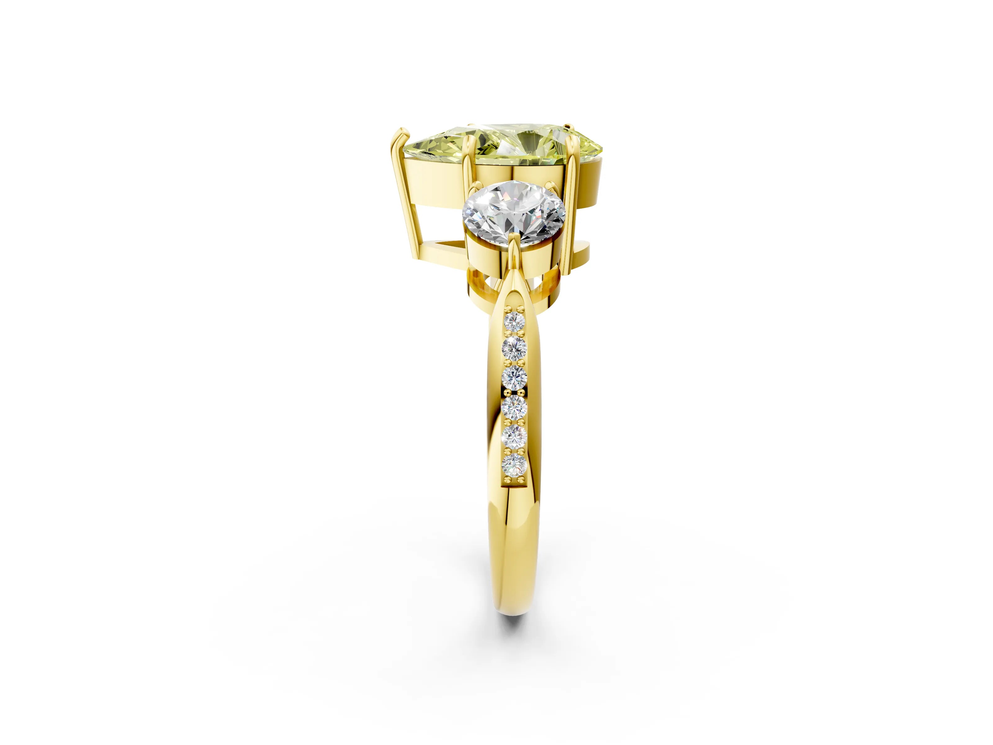 Yellow gold Three-Stone Fancy Yellow Pear Cut Diamond Channel Set Engagement Ring with Prong Setting_2