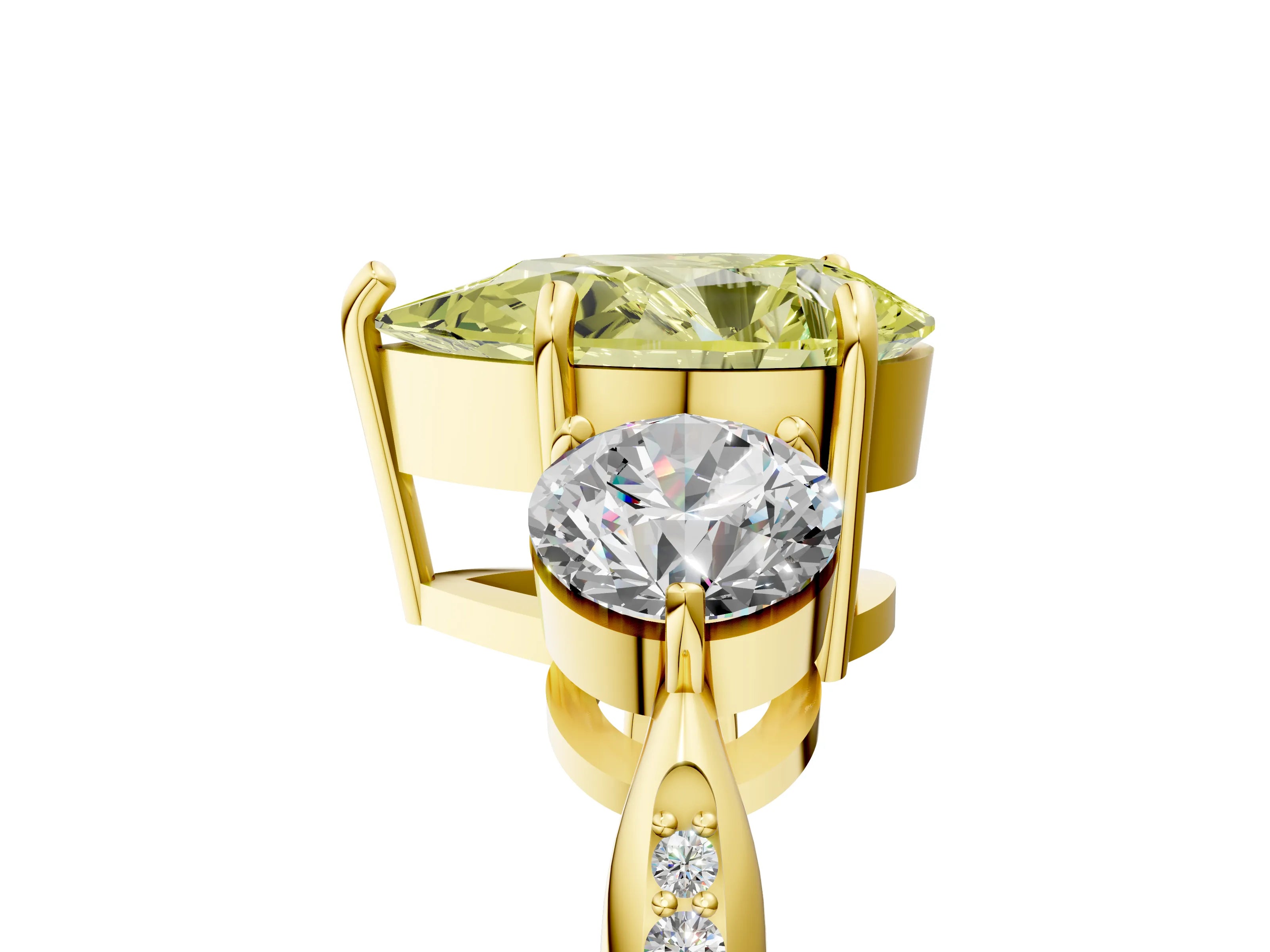 Yellow gold Three-Stone Fancy Yellow Pear Cut Diamond Channel Set Engagement Ring with Prong Setting_5