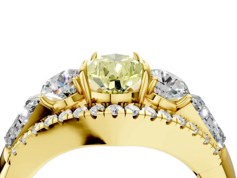 Yellow gold Three-Stone Fancy Yellow Pear Cut Diamond Engagement Ring with Pave Band and Prong Setting_4