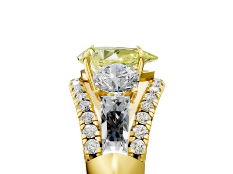 Yellow gold Three-Stone Fancy Yellow Pear Cut Diamond Engagement Ring with Pave Band and Prong Setting_5