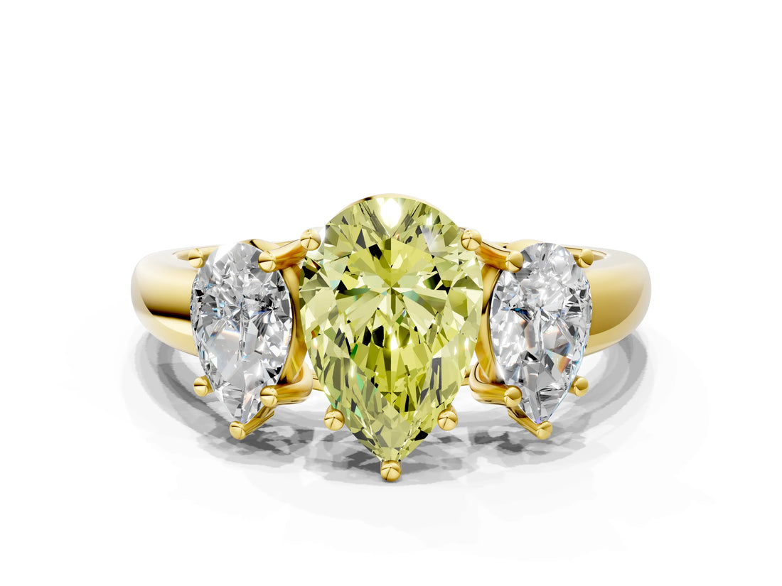 Yellow gold Three-Stone Fancy Yellow Pear Cut Diamond Engagement Ring with Prong Setting_3