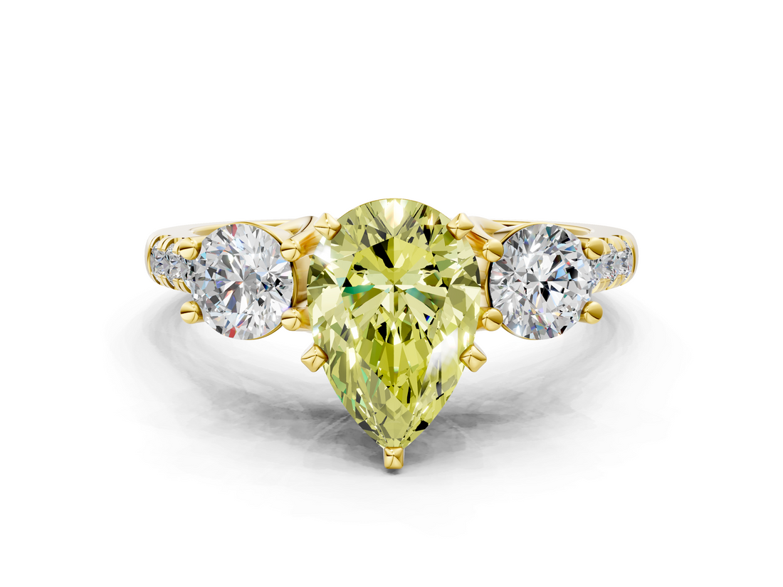 Yellow gold Three-Stone Fancy Yellow Pear  Cut Diamond Pavé Band with Four-Prong Setting_28