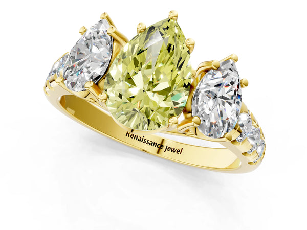 Yellow gold Three-Stone Fancy Yellow Pear Cut Diamond Pavé Band with Prong Setting