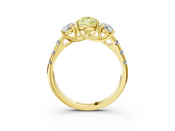 Yellow gold Three-Stone Fancy Yellow Pear Cut Diamond Pavé Band with Prong Setting