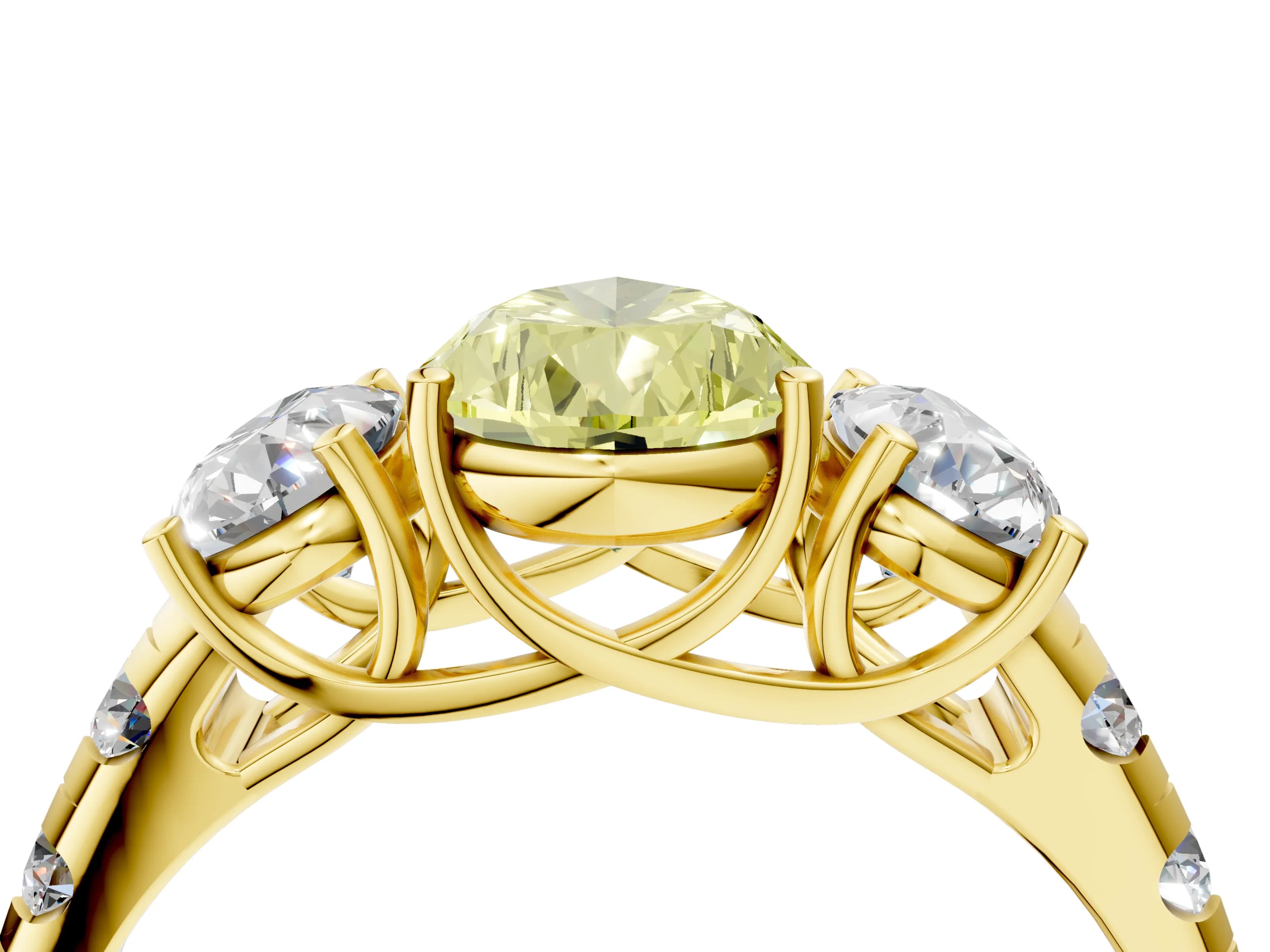 Yellow gold Three-Stone Fancy Yellow Pear Cut Diamond Pavé Band with Prong Setting_4