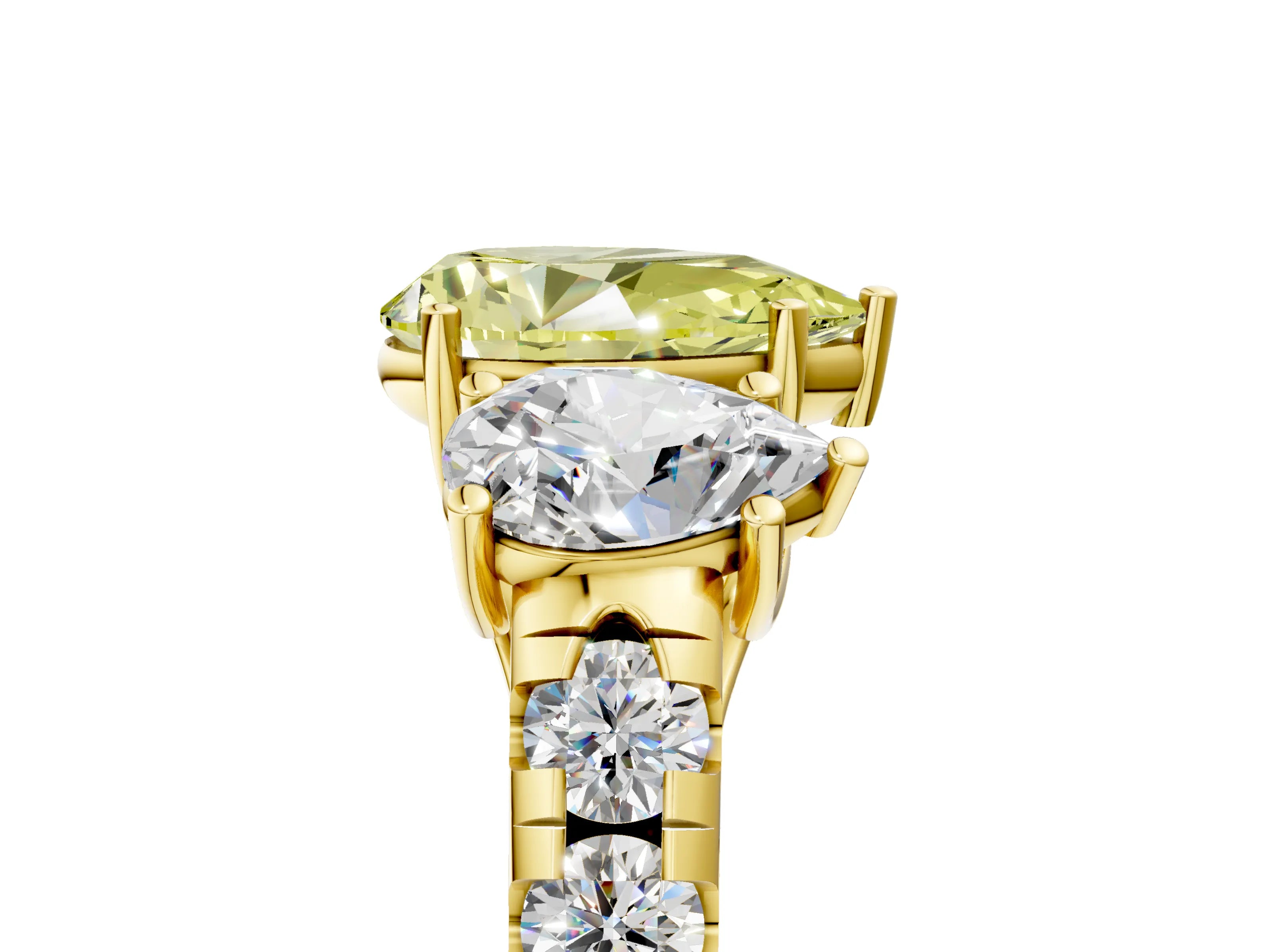 Yellow gold Three-Stone Fancy Yellow Pear Cut Diamond Pavé Band with Prong Setting_5