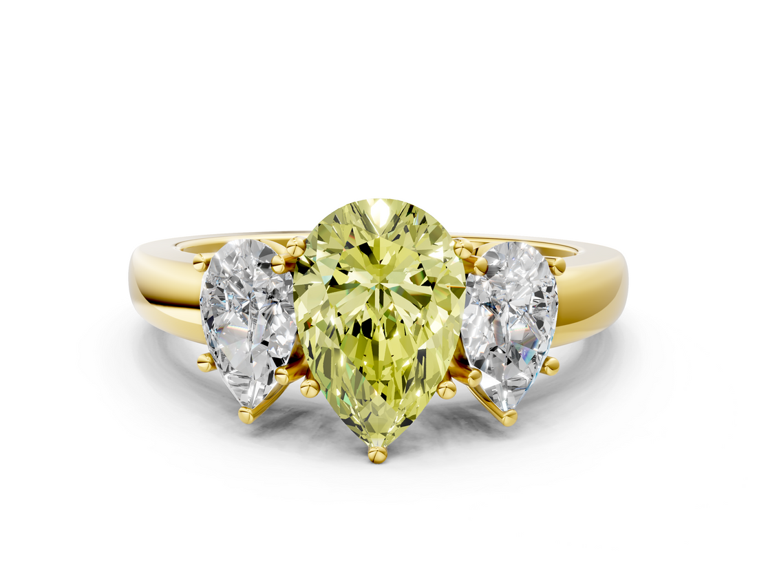 Yellow gold Three-Stone Fancy Yellow Pear  Cut Diamond Ring with Channel-Set Band and Four-Prong Setting_49