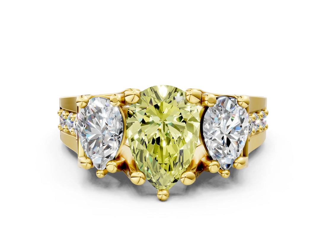 Yellow gold Three-Stone Fancy Yellow Pear  Cut Diamond Ring with Channel-Set Band and Four-Prong Setting_49