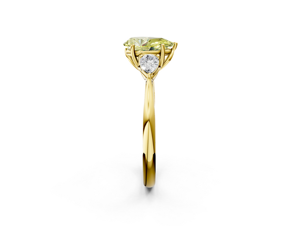 Yellow gold Three-Stone Fancy Yellow Pear  Cut Diamond Ring with Pear Side Stones in Four-Prong Setting