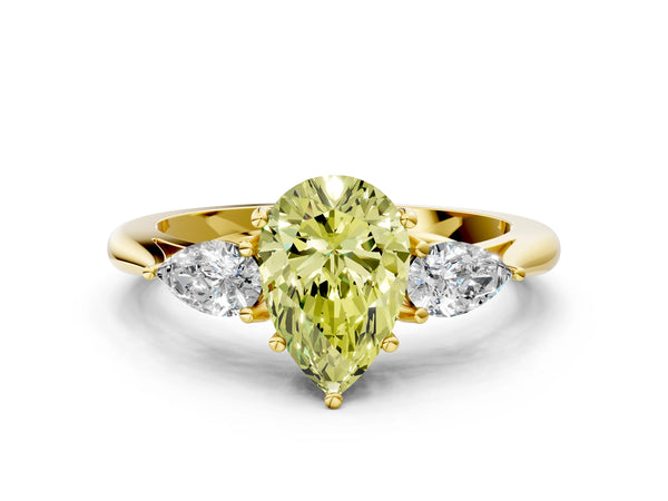 Yellow gold Three-Stone Fancy Yellow Pear Cut Diamond Ring with Pear  Side Stones in Four-Prong Setting