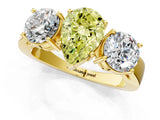 Yellow gold Three-Stone Fancy Yellow Pear Cut Diamond Ring with Round Side Stones, Classic Band, and Four-Prong Setting_1