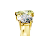 Yellow gold Three-Stone Fancy Yellow Pear Cut Diamond Ring with Round Side Stones, Classic Band, and Four-Prong Setting_5