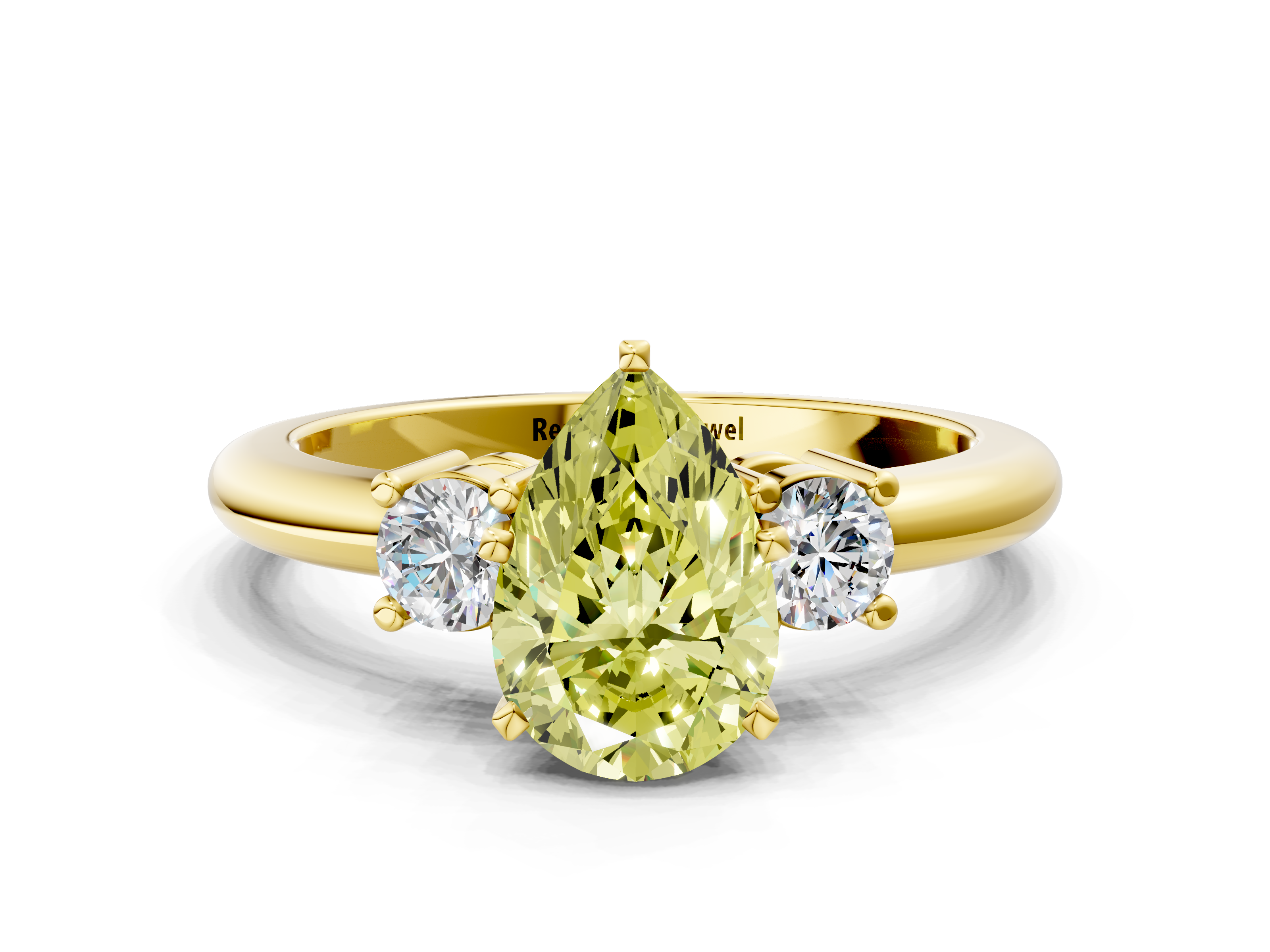 Yellow gold Three-Stone Fancy Yellow Pear  Cut Diamond Solitaire with Prong Setting and Classic Band_47