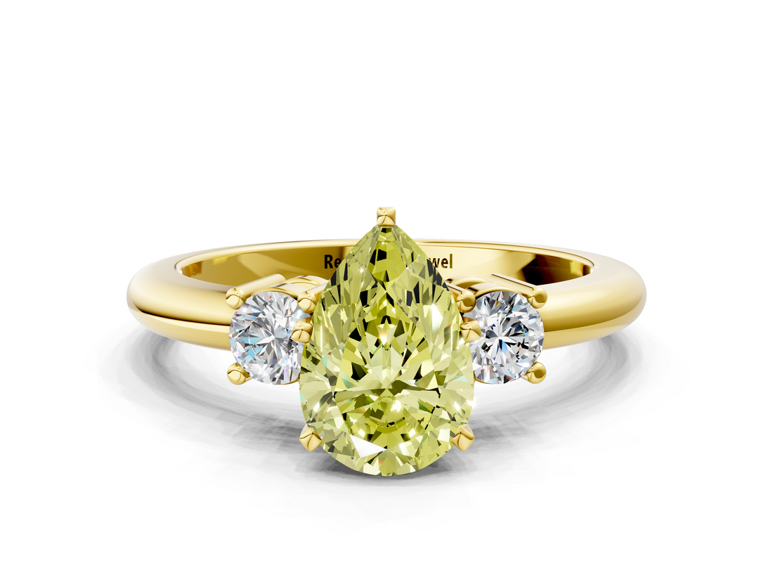 Yellow gold Three-Stone Fancy Yellow Pear  Cut Diamond Solitaire with Prong Setting and Classic Band_47