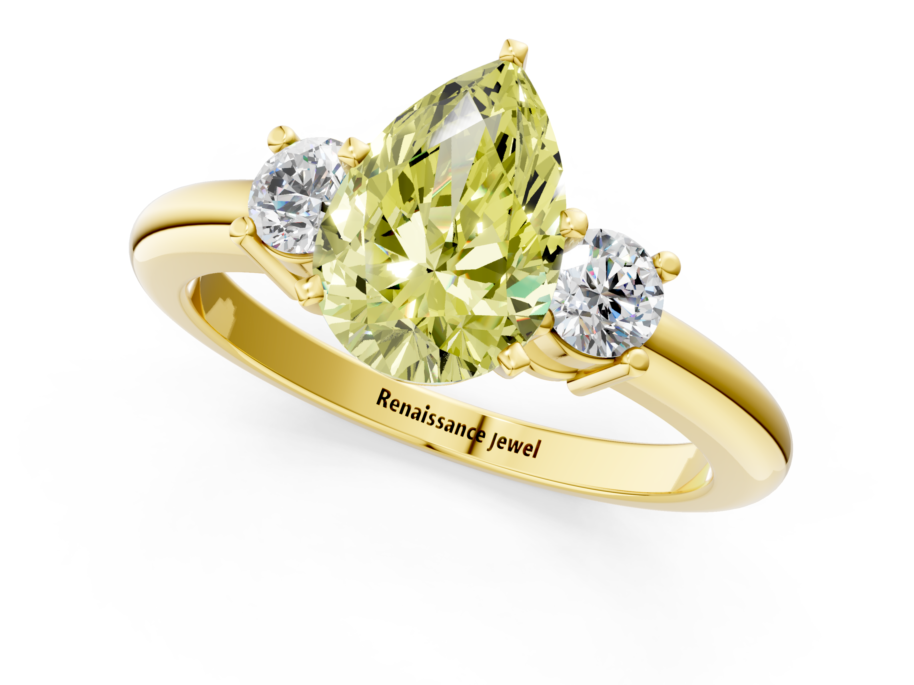 Yellow gold Three-Stone Fancy Yellow Pear  Cut Diamond Solitaire with Prong Setting and Classic Band_48