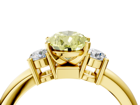Yellow gold Three-Stone Fancy Yellow Pear  Cut Diamond Solitaire with Prong Setting and Classic Band_51