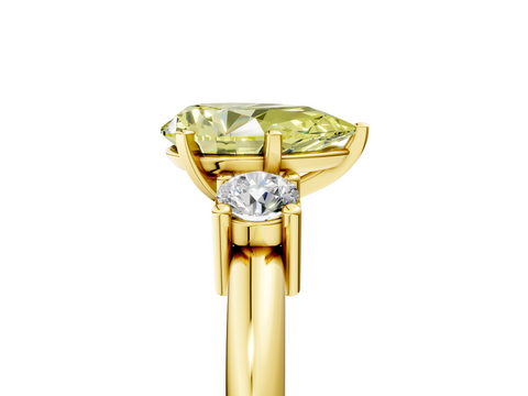 Yellow gold Three-Stone Fancy Yellow Pear  Cut Diamond Solitaire with Prong Setting and Classic Band_52