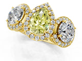 Yellow gold Three-Stone Fancy Yellow Pear Cut Halo Diamond Milgrain Band with Four-Prong Setting_1