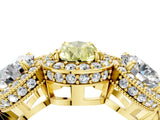 Yellow gold Three-Stone Fancy Yellow Pear Cut Halo Diamond Milgrain Band with Four-Prong Setting_10