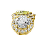 Yellow gold Three-Stone Fancy Yellow Pear Cut Halo Diamond Milgrain Band with Four-Prong Setting_11