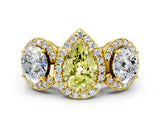 Yellow gold Three-Stone Fancy Yellow Pear Cut Halo Diamond Milgrain Band with Four-Prong Setting_6