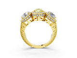 Yellow gold Three-Stone Fancy Yellow Pear Cut Halo Diamond Milgrain Band with Four-Prong Setting_9