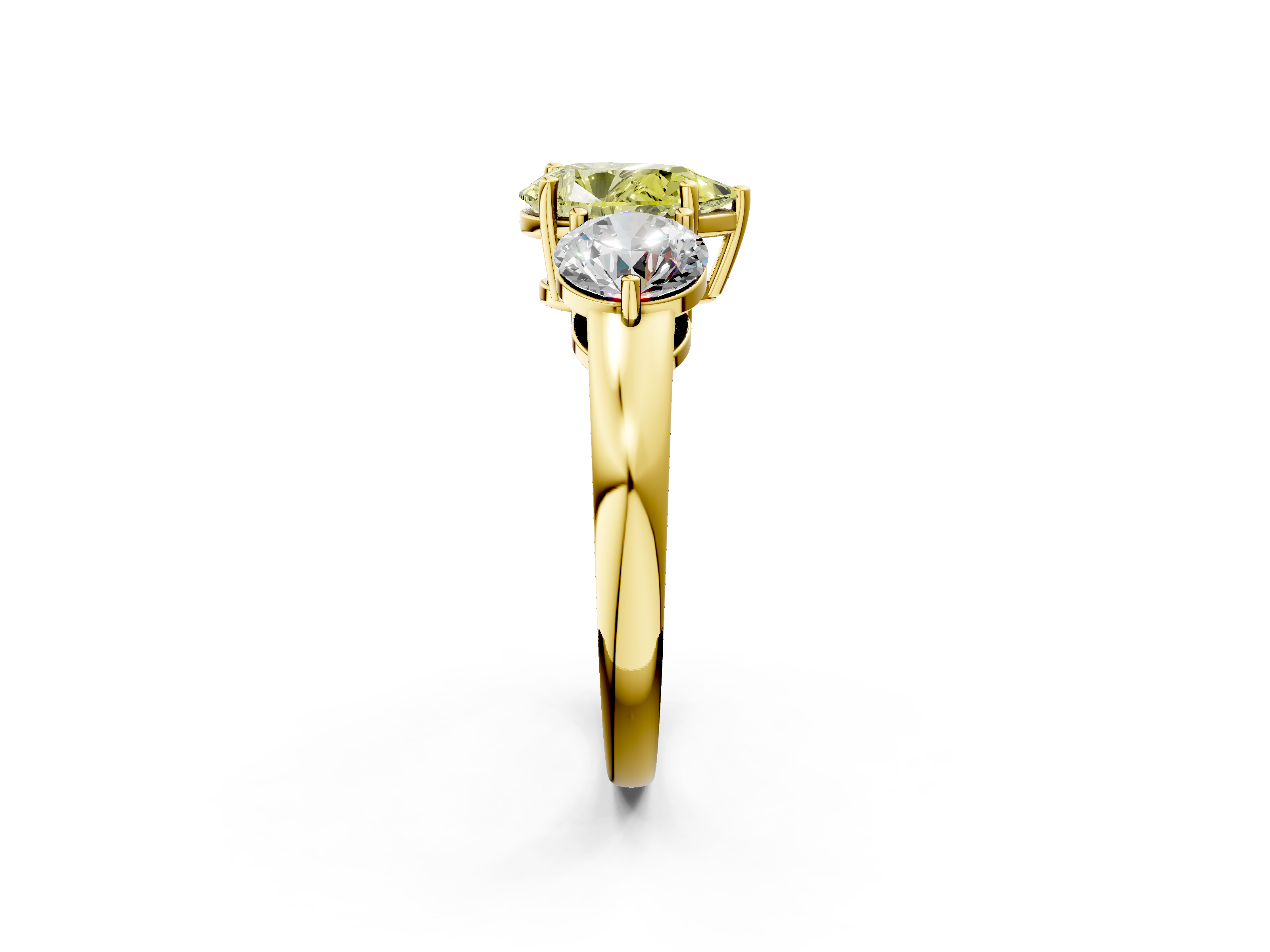 Yellow gold Three-Stone Fancy Yellow Pear  Cut Solitaire Ring with Prong Setting on a Classic Band_41