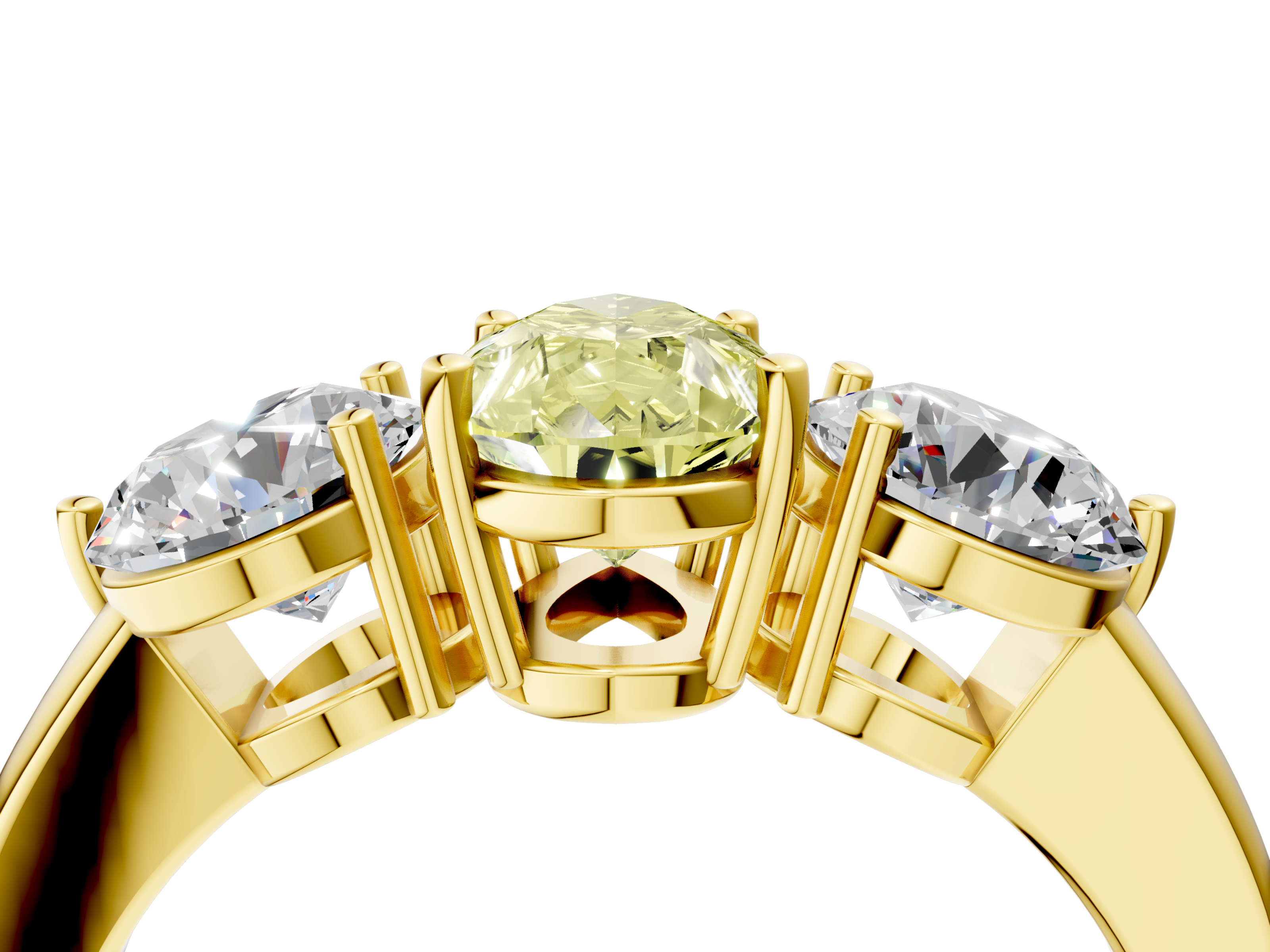 Yellow gold Three-Stone Fancy Yellow Pear  Cut Solitaire Ring with Prong Setting on a Classic Band_43