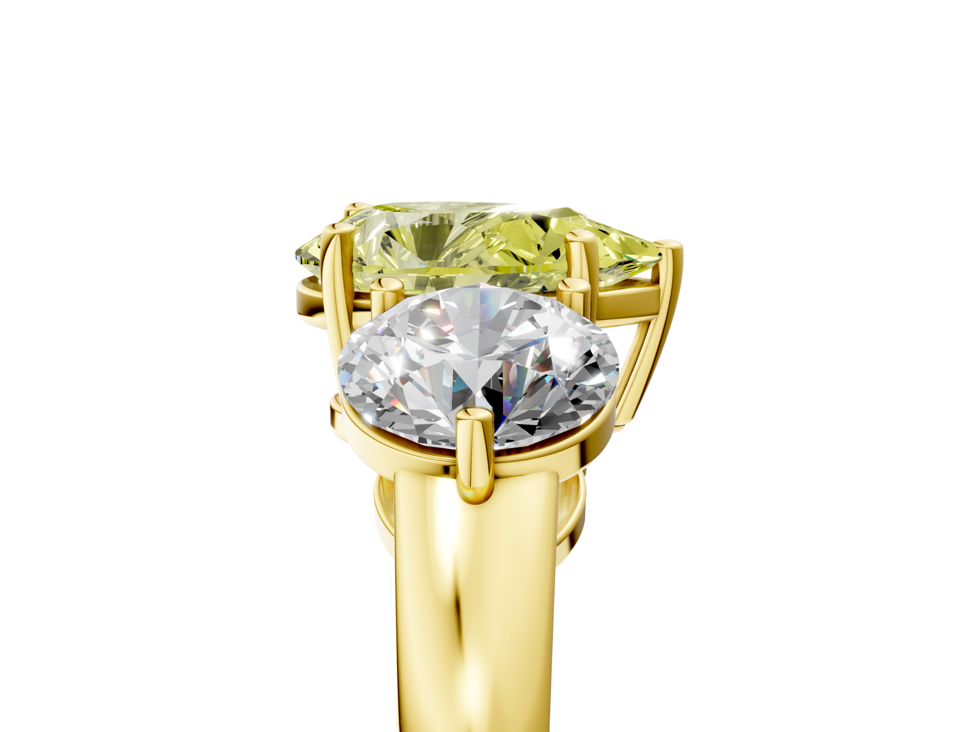 Yellow gold Three-Stone Fancy Yellow Pear  Cut Solitaire Ring with Prong Setting on a Classic Band_44
